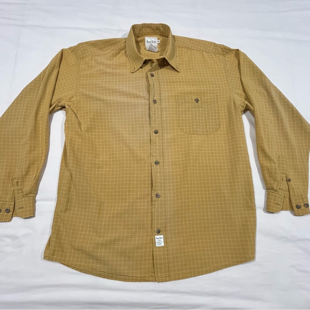 Men's Yellow-Gold Checkered Button-Down Shirt